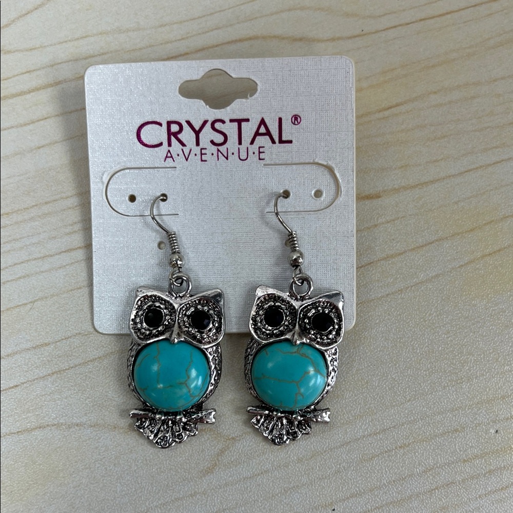 Silver and Turquoise Owl Earrings